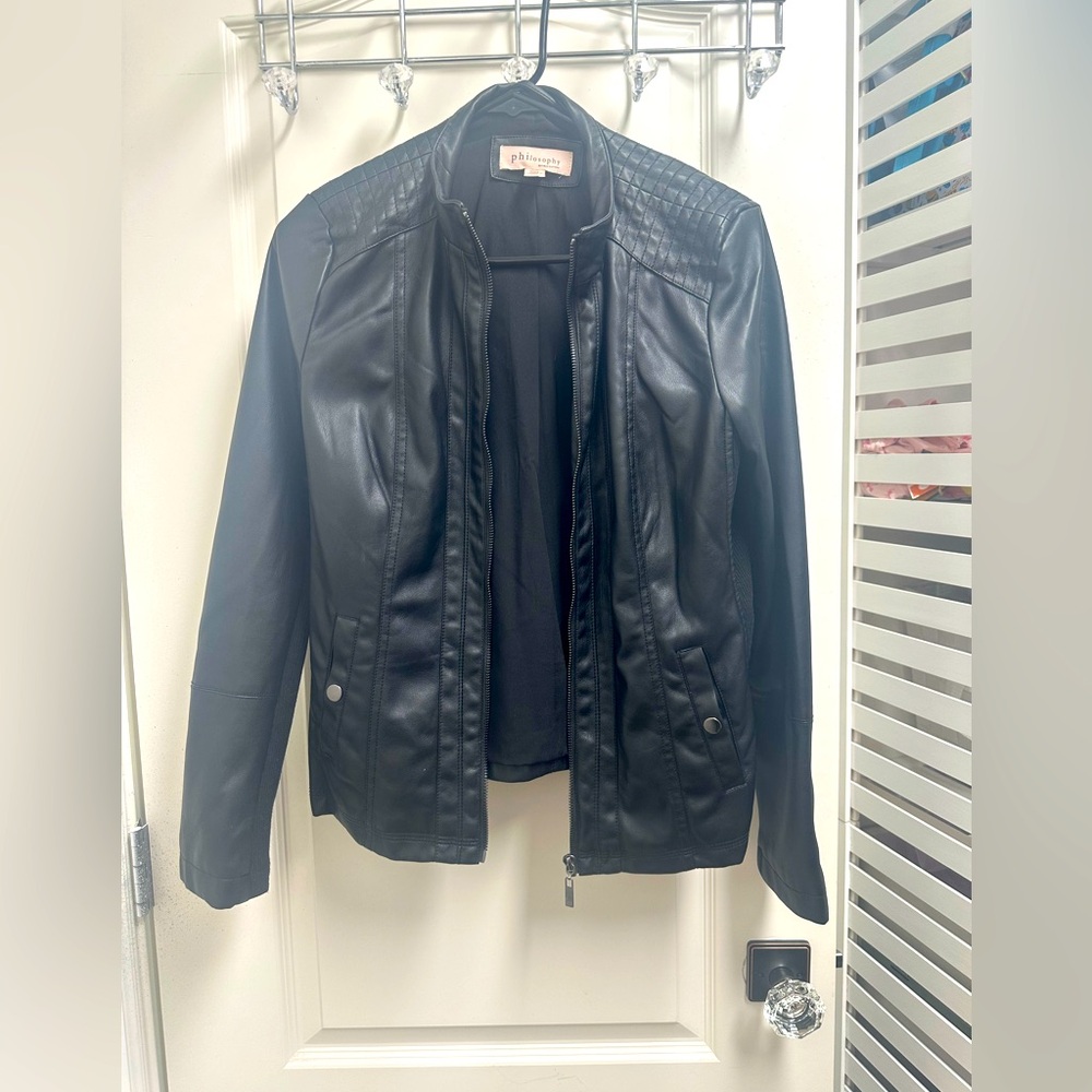 Women’s Faux Leather Black Zip Up Jacket SZ M